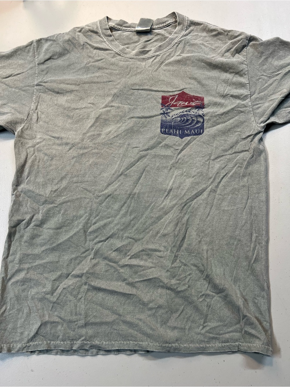 Gildan Ultra Cotton Peahi Maui Surf Wave Graphic T-Shirt Gray Size Large
